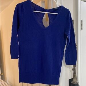 American Eagle Outfitters Blue V-Neck Sweater with Keyhole Detail